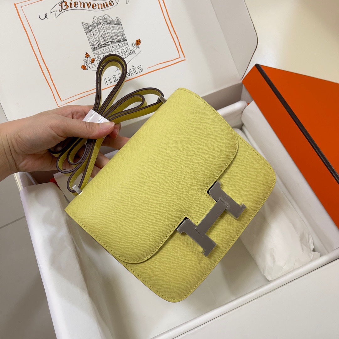 Hermes Constance 18 Mini Shoulder Bag In Lemon Yellow Epsom Leather